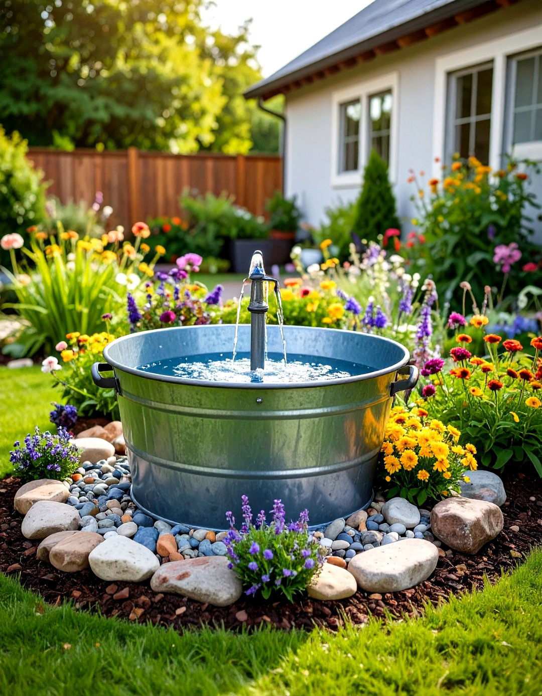 DIY Galvanized Tub Backyard Fountains for Rustic Appeal - 20 Backyard Fountain Ideas