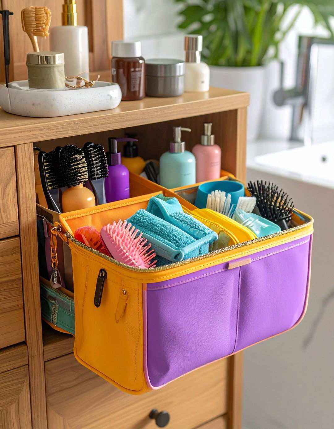Door Mounted Pockets Tame Hair Tools - 20 Bathroom Cabinet Organization Ideas