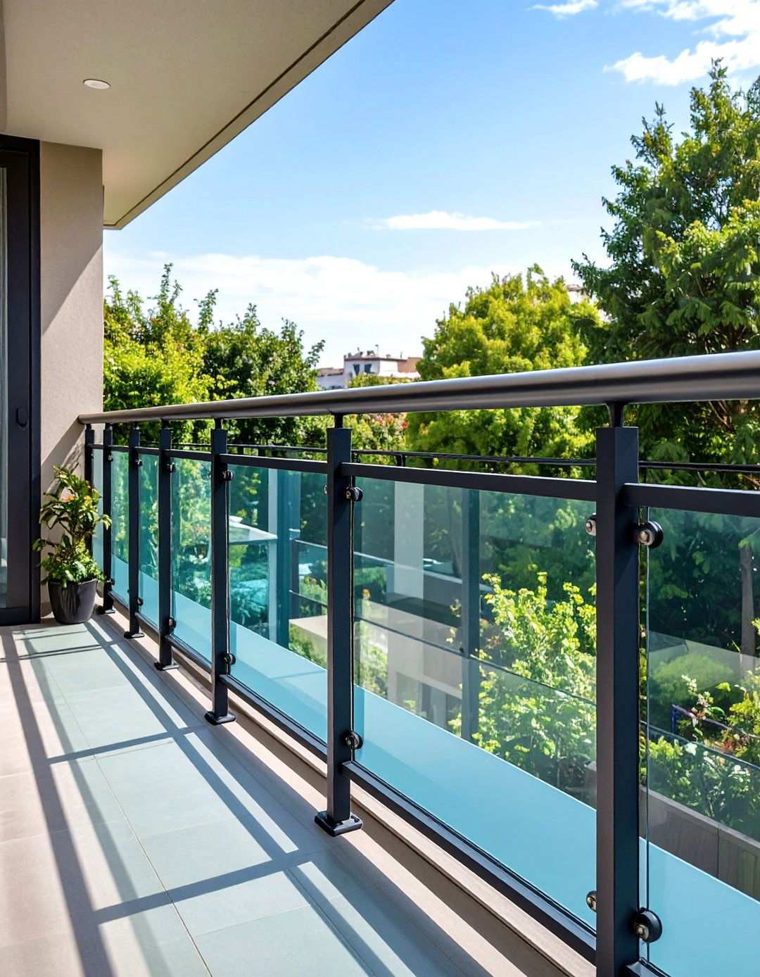 Double Height Railings with Glass Wind Panels - 20 Balcony Privacy Ideas