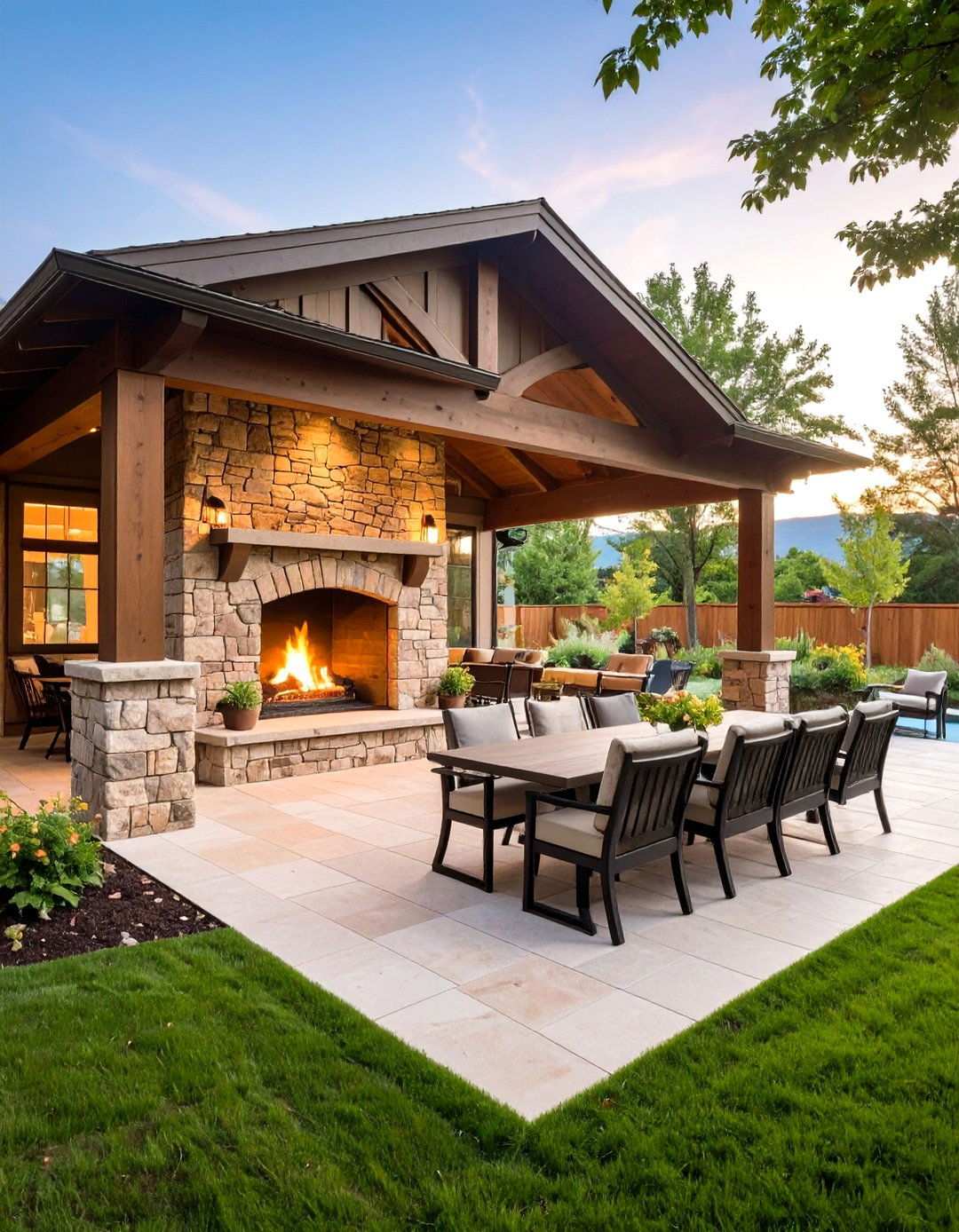 Double Sided Pavilion Fireplace for Open Spaces - 20 Backyard Pavilion With Fireplace