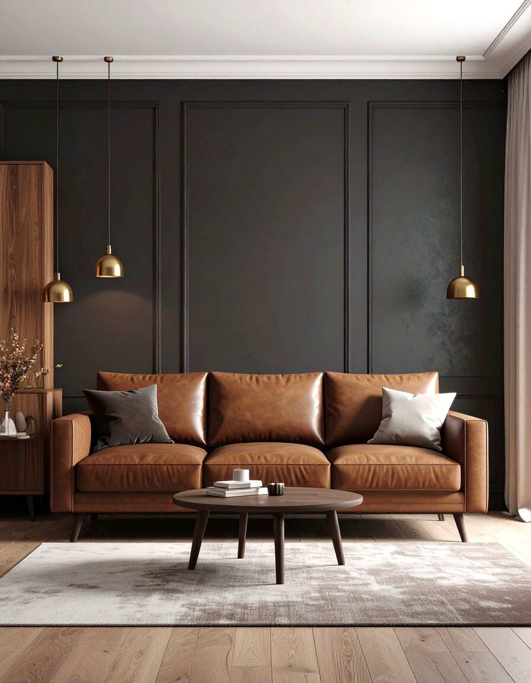 Dramatic Black Feature Wall Meets Chocolate Furnishings - 20 Black and Brown Interior Design Ideas