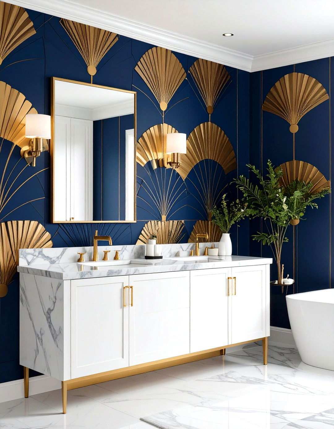 Dramatic Wallpaper with Geometric Patterns - 20 Art Deco Bathroom Ideas