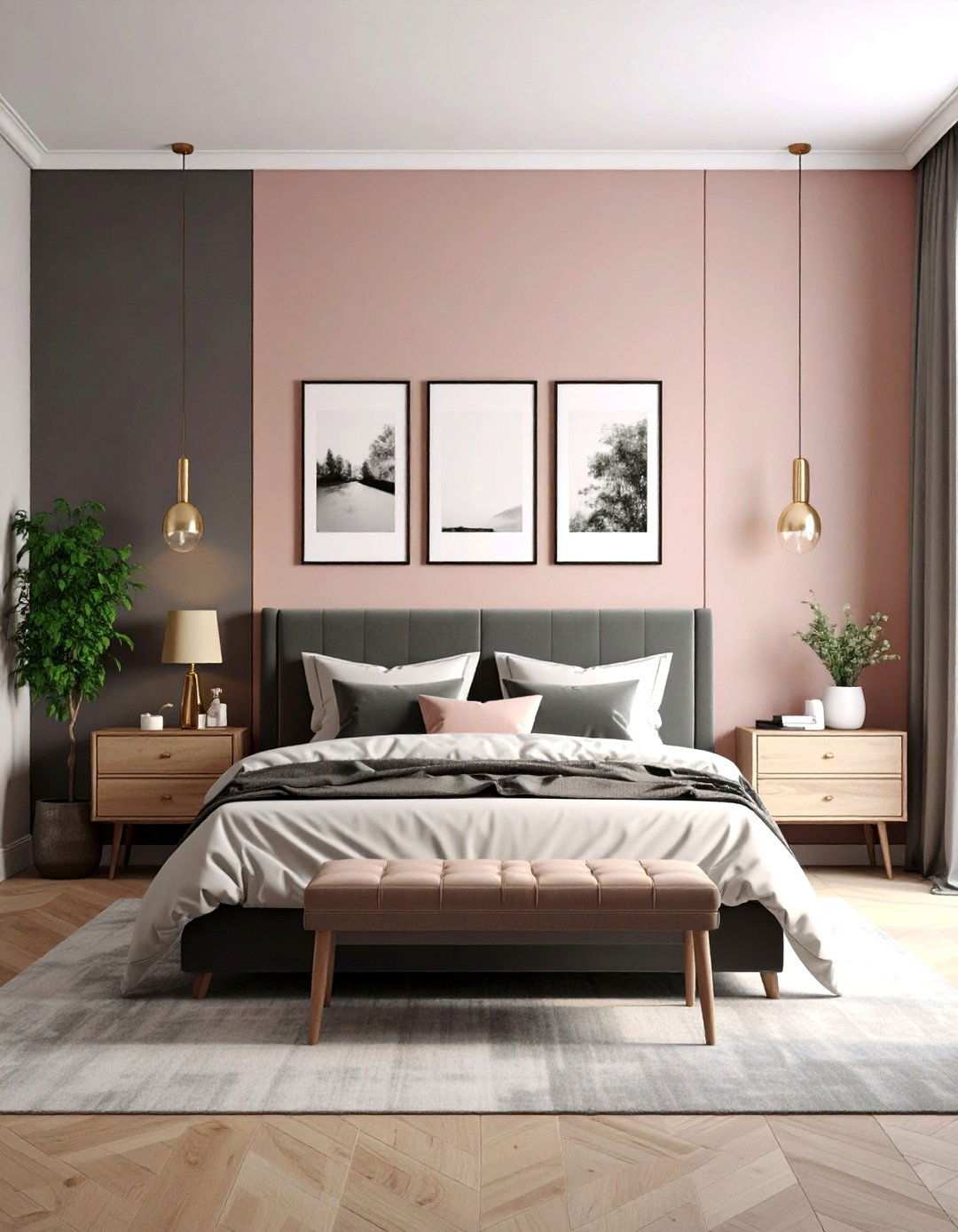 Dusty Rose and Charcoal Gray Bedroom Painting Balance - 20 Bedroom Painting Ideas With Two Colors