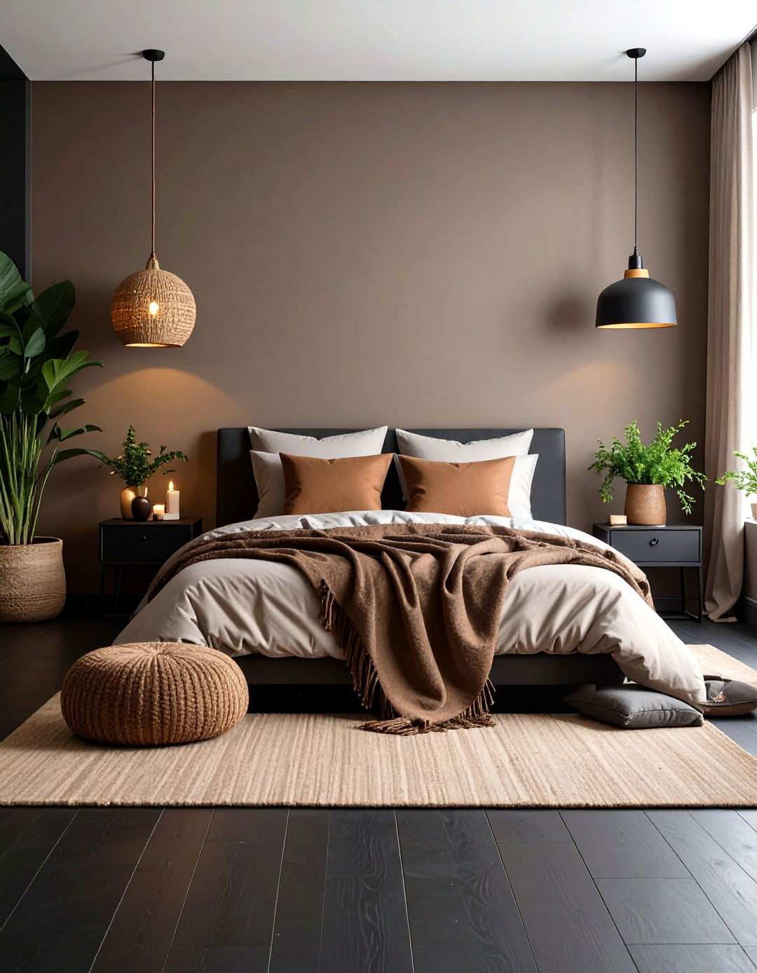 Earth Tone Walls Cocoon the Black Floor Bedroom - 20 Black Floor Bedroom Ideas