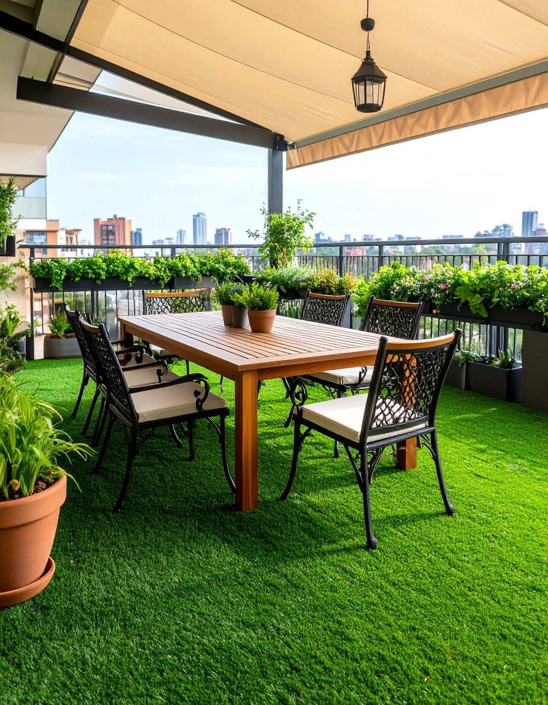 Elegant Dining Space Artificial Grass Design - 20 Artificial Grass Balcony Design