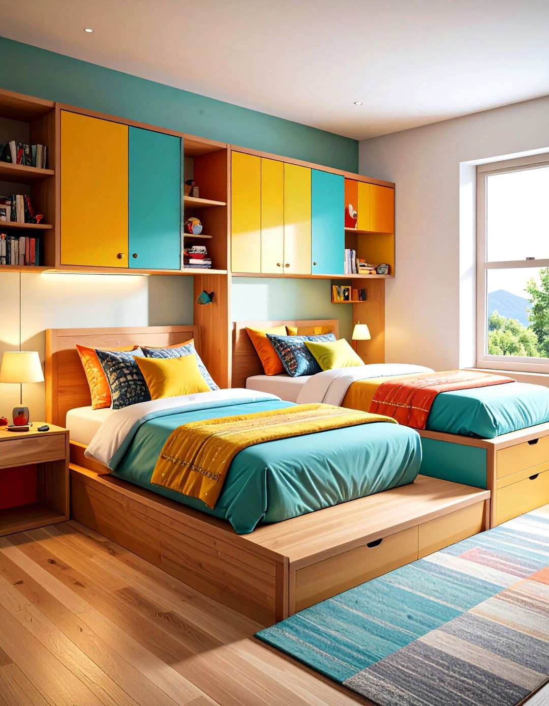 Elevated Platform Bed with Lower Sleeping Area - 20 2 Beds in One Small Room Ideas