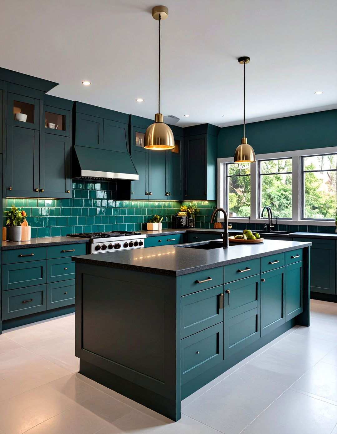 Emerald Tile Splash in Graphite Kitchen - 20 Black and Green Kitchen Ideas