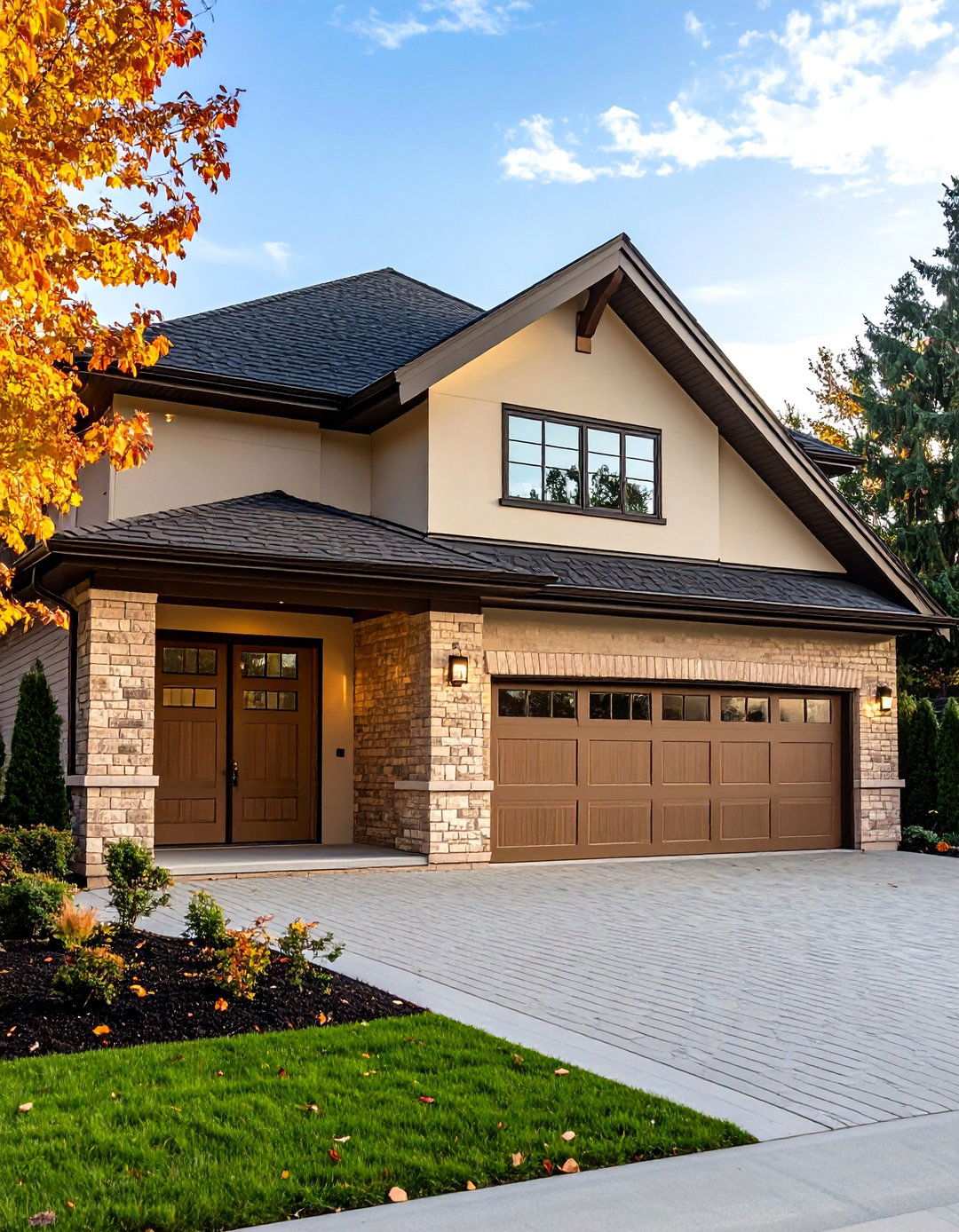 Expanding with a Beige Brick Garage Wing - 20 Beige Brick Exterior Home Ideas