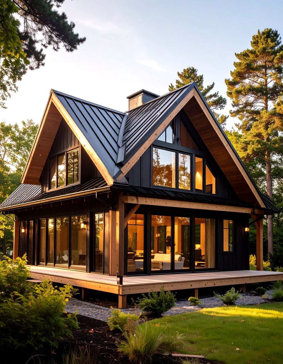 Exposed Wood Beams Under Black Gables - 20 Black House With Wood Accents