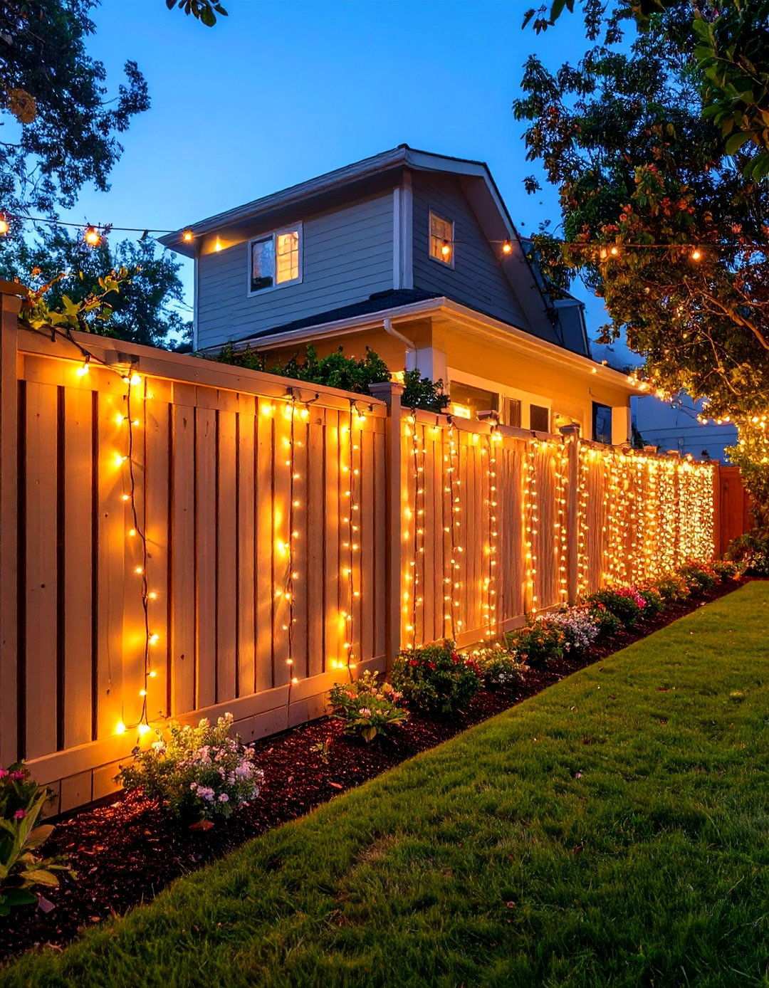 Fairy Light Backyard Fence Installations - 20 Backyard Lighting Ideas
