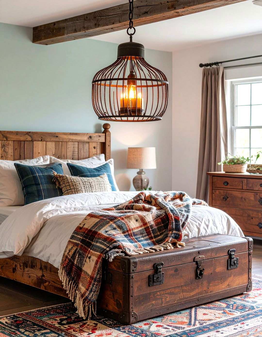 Farmhouse Lantern Chandelier Lends Rustic Grace - 20 Bedroom Chandelier Ideas