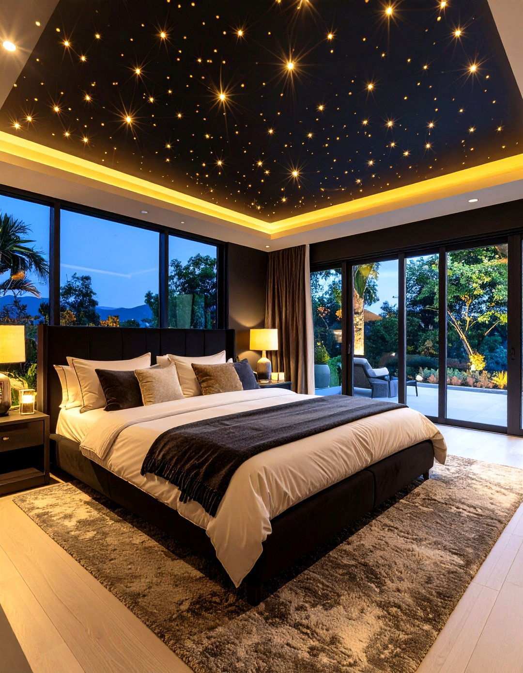 Fiber Optic Black Ceiling for a Night Sky Effect - 20 Black Ceiling Design Ideas