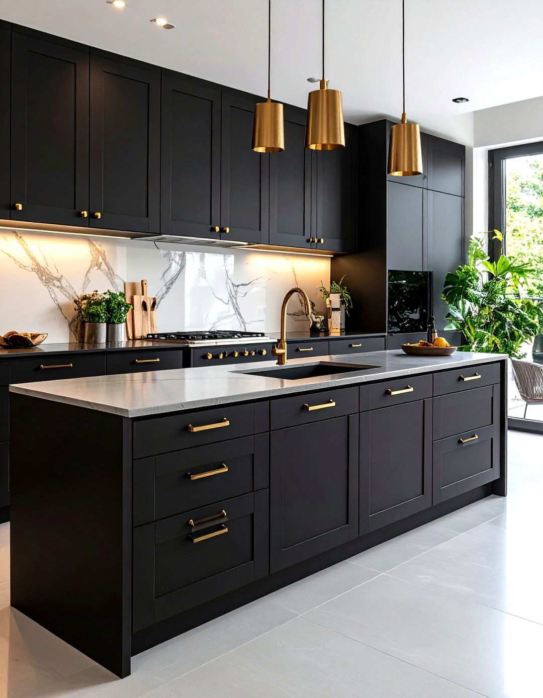 Fingerprint Resistant Gold Hardware for Everyday Ease - 20 Black and Gold Kitchen Ideas