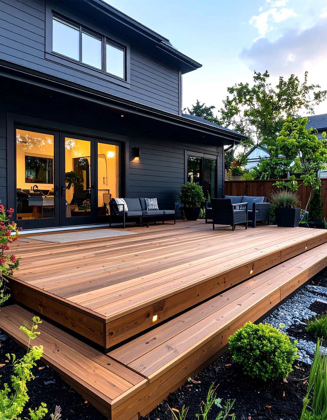 Floating Cedar Deck Extends the Dark Envelope - 20 Black House With Cedar Accents
