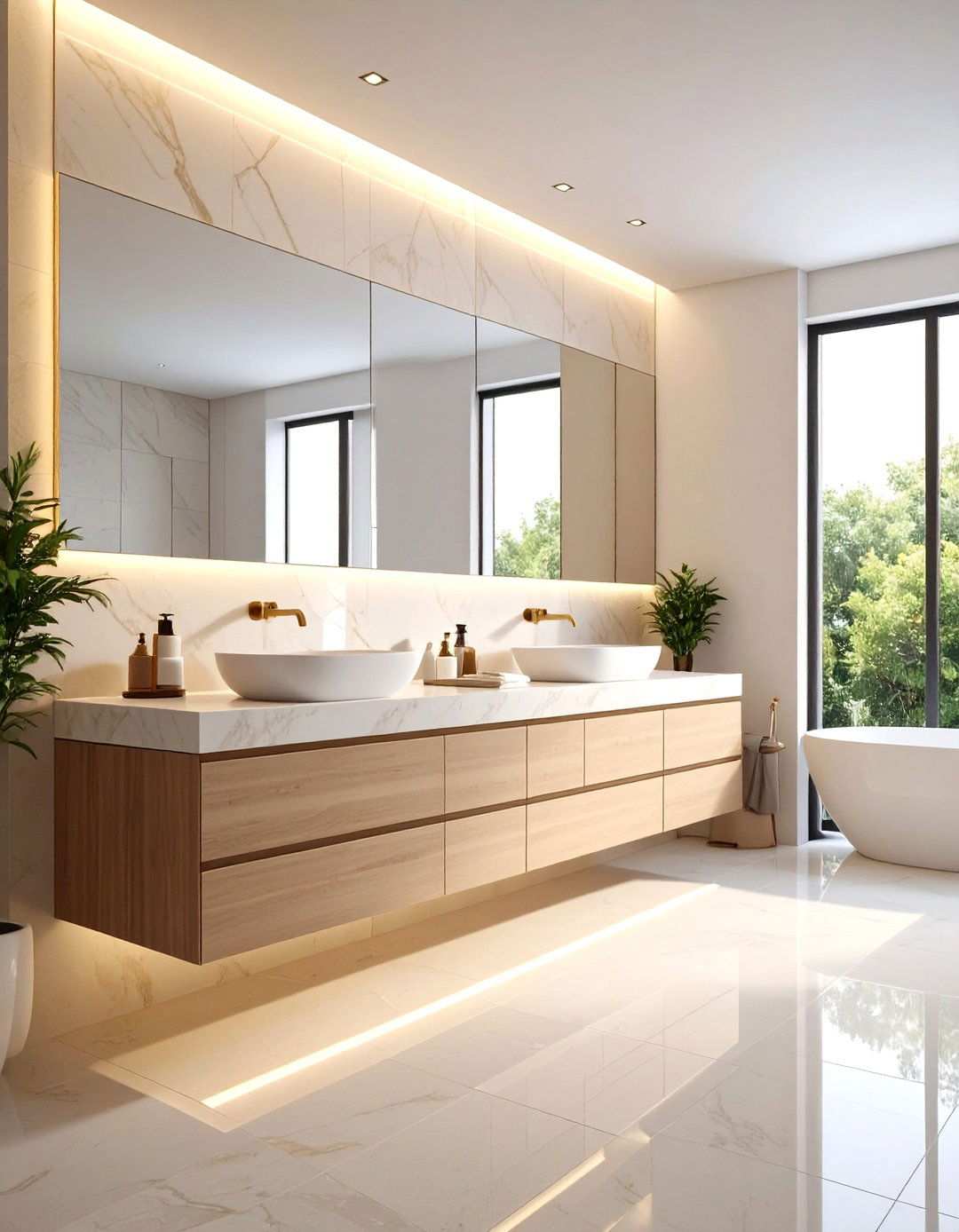 Floating Stone Vanity Bathroom - 20 Beige and White Bathroom Ideas