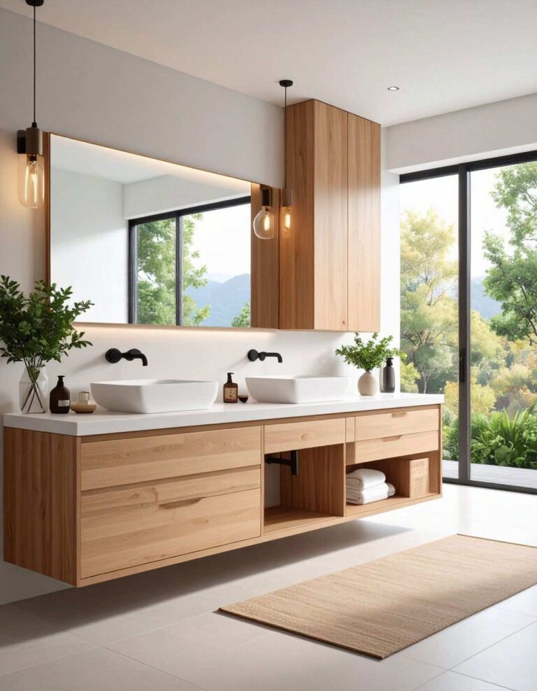 Floating Vanity Maximizes Floor Space - 20 Bathroom Furniture Ideas