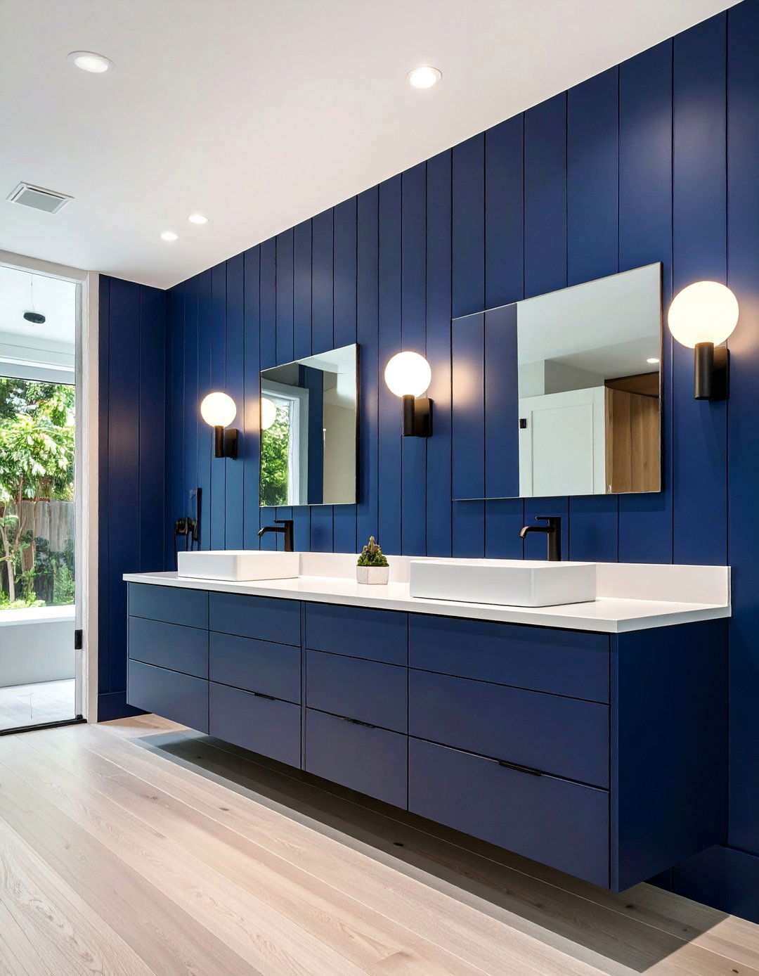 Floor to Ceiling Bold Color Beadboard - 20 Beadboard Bathroom Ideas
