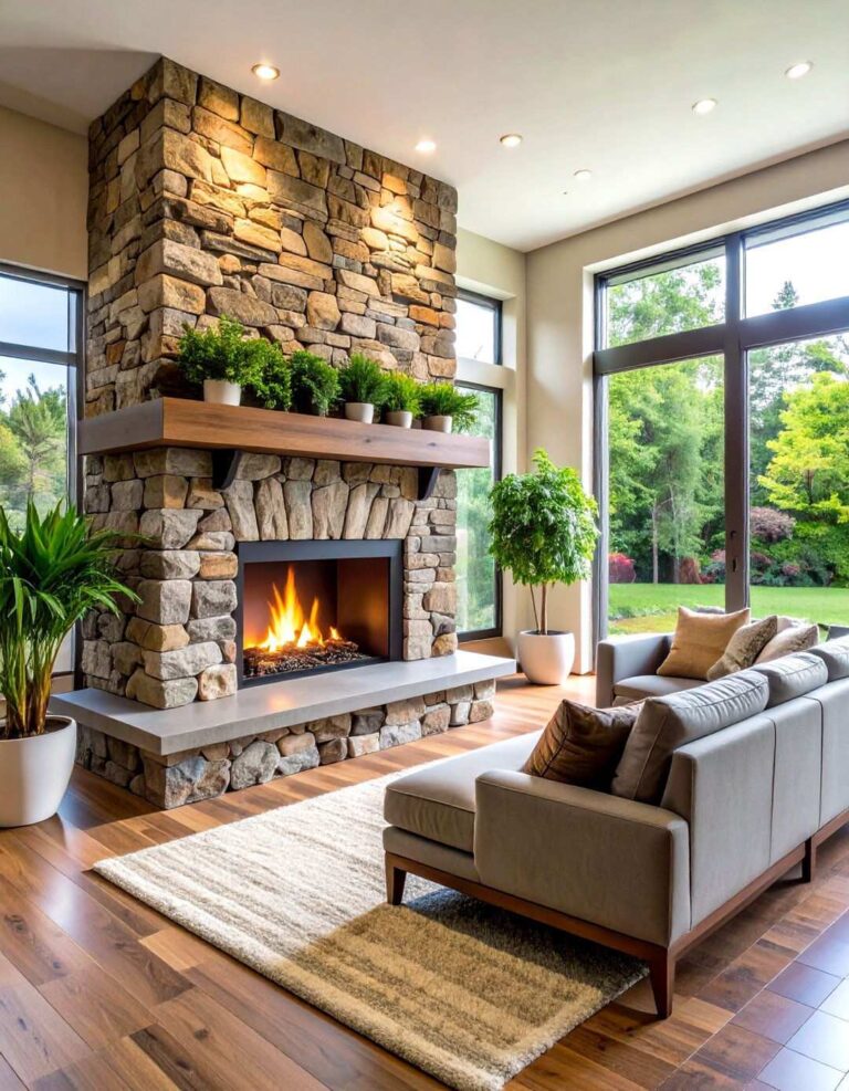 Floor to Ceiling Stone Fireplace - 20 Stone Fireplace Ideas