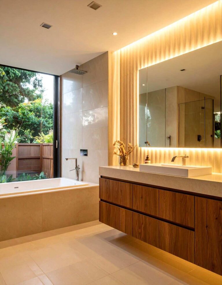 Fluted Tile Accent Bathroom Wall - 20 Bathroom Wall Ideas