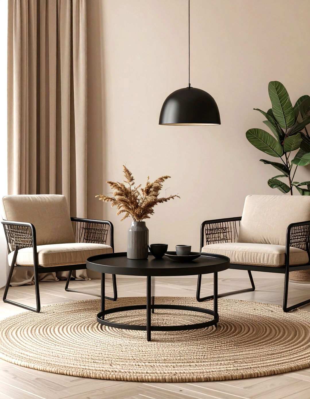 Frame the Scene with Slim Black Metal - 20 Black and Beige Living Room Ideas