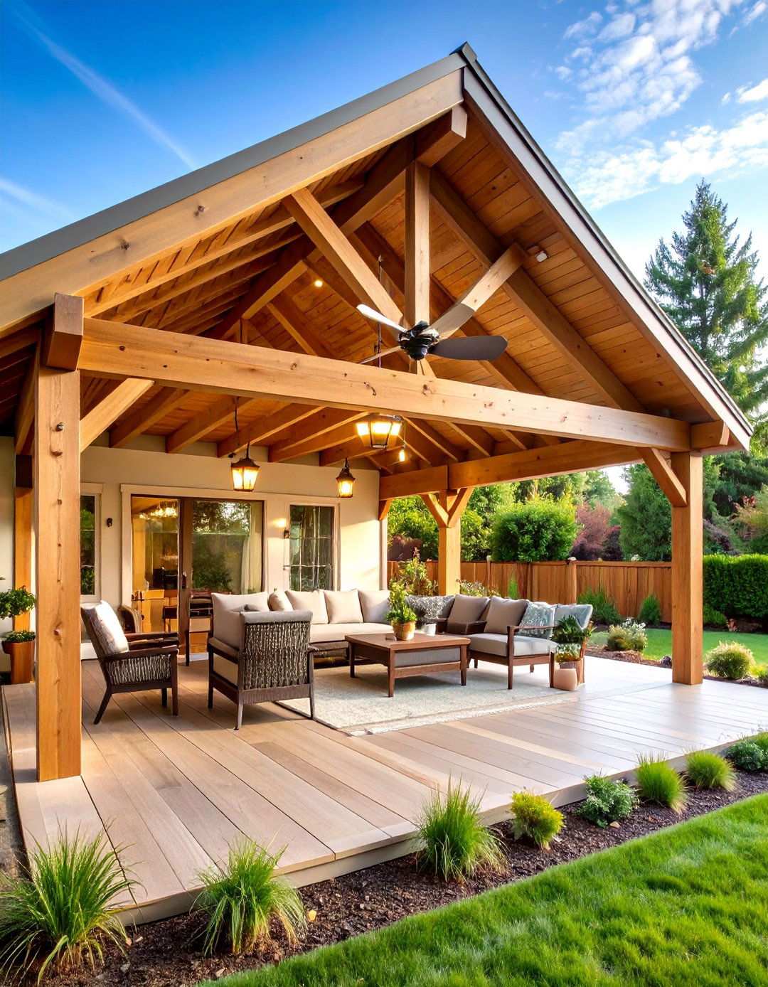 Gabled Roof Attached Covered Patio with Traditional Styling - 20 Attached Covered Patio Ideas
