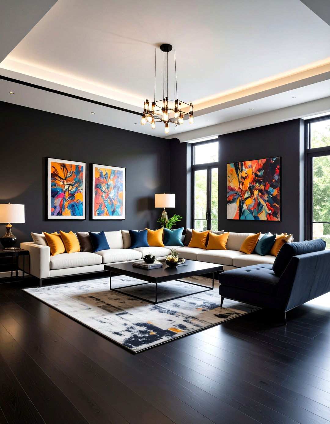Gallery Style Art Focus - 20 Black Floor Living Room Ideas