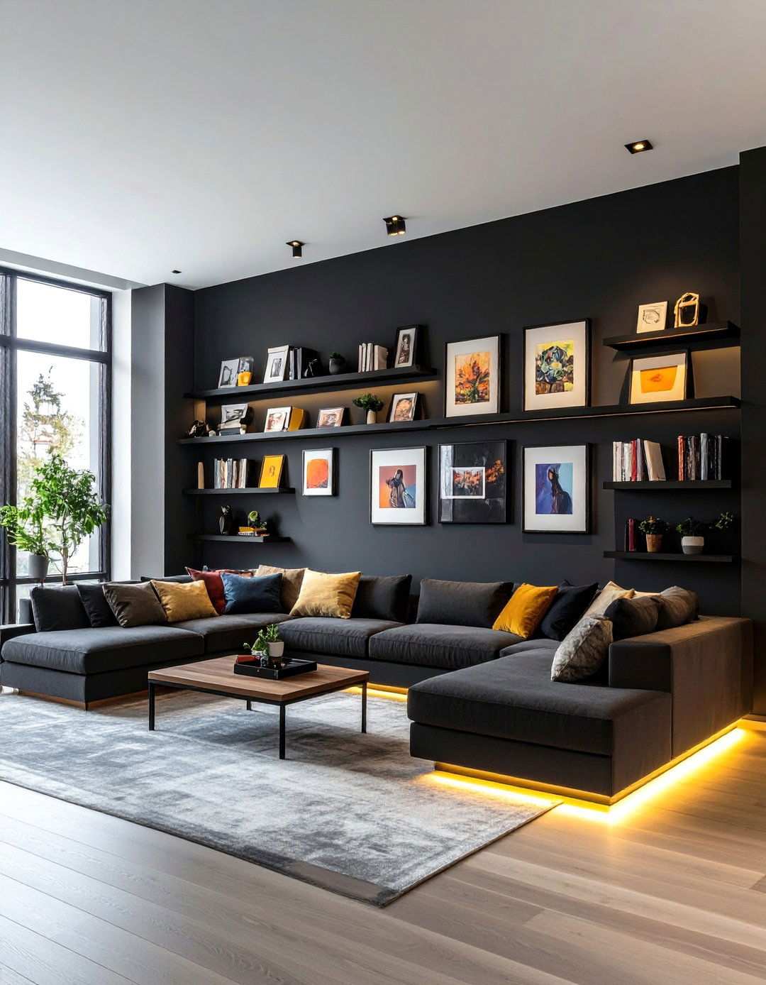 Gallery Style Basement Accent Wall Celebrates Memories - 20 Basement Accent Wall Ideas