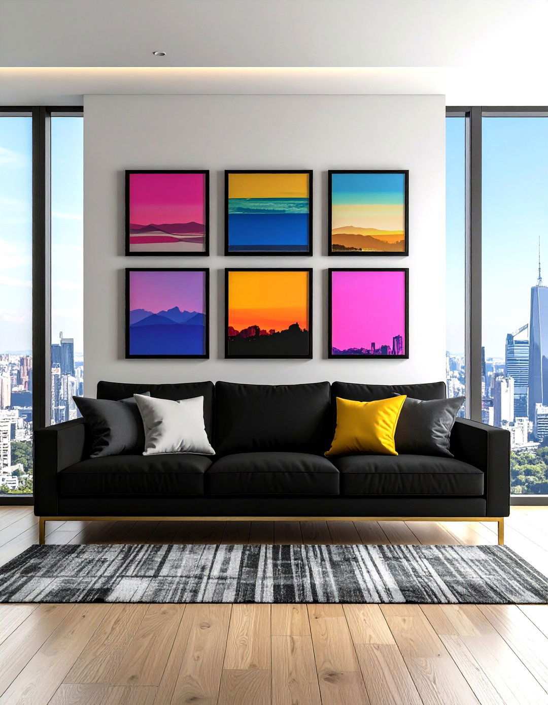 Gallery Wall Above the Black Couch - 20 Black Couch Living Room Ideas