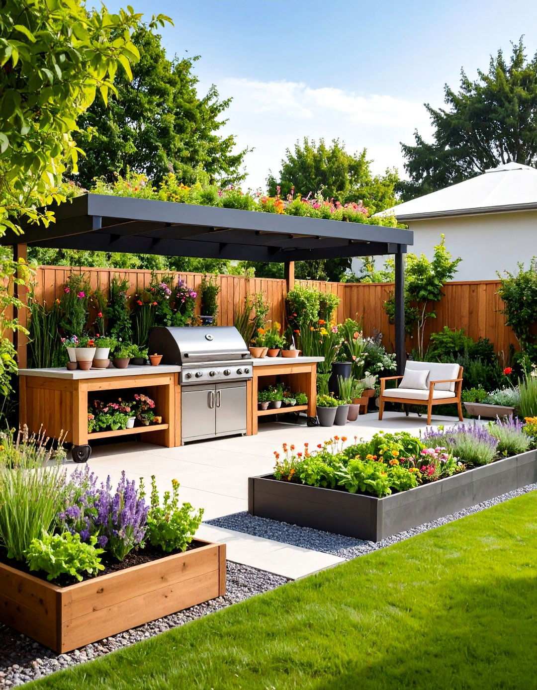Garden Integrated BBQ Area with Herb Growing Stations - 20 bbq area ideas