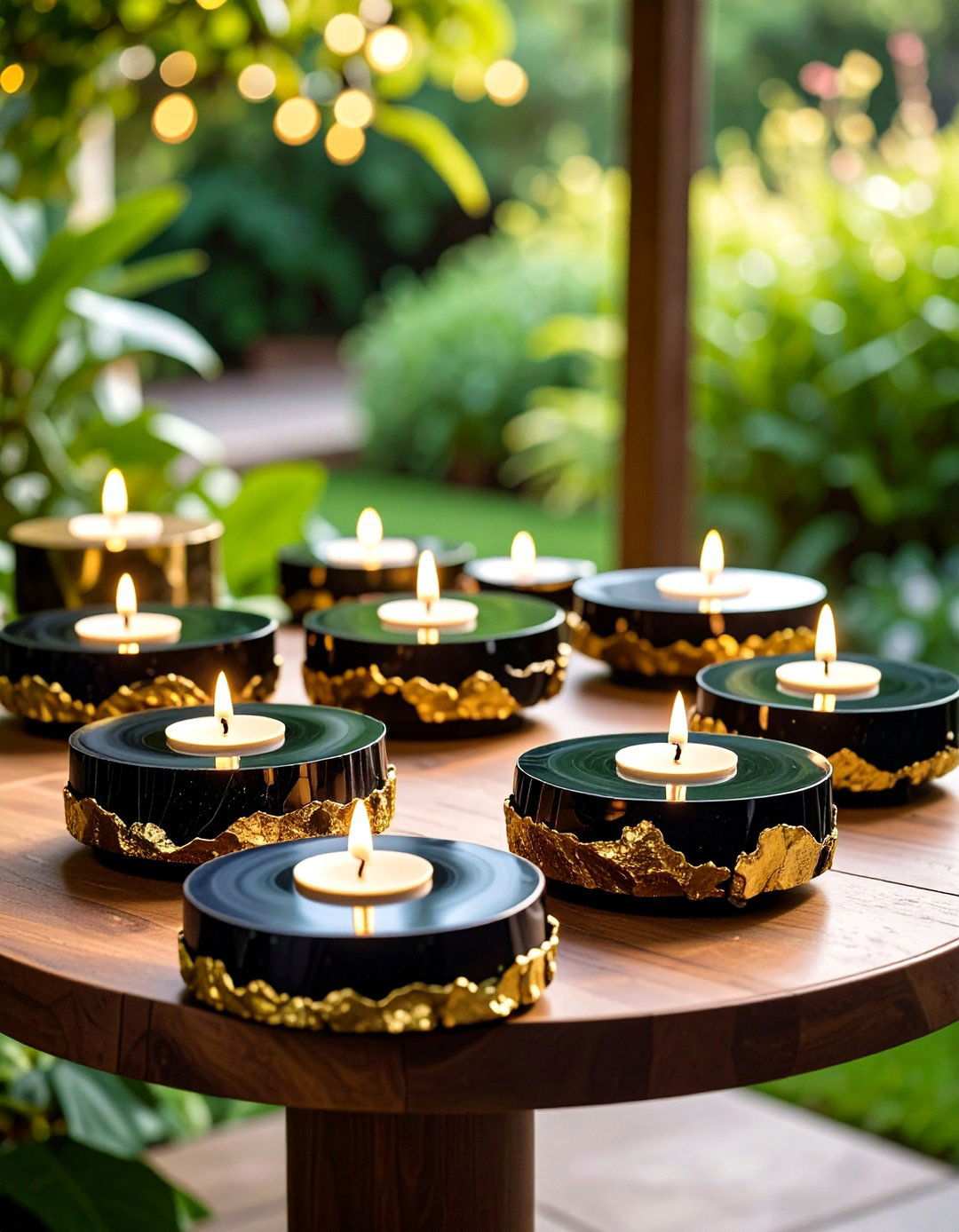 Geode Slice Tea Light Centerpiece - 20 Black and Gold Centerpiece Ideas