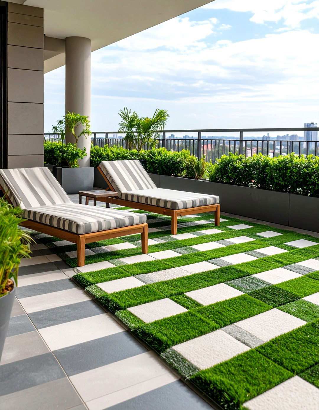 Geometric Pattern Artificial Grass Design - 20 Artificial Grass Balcony Design