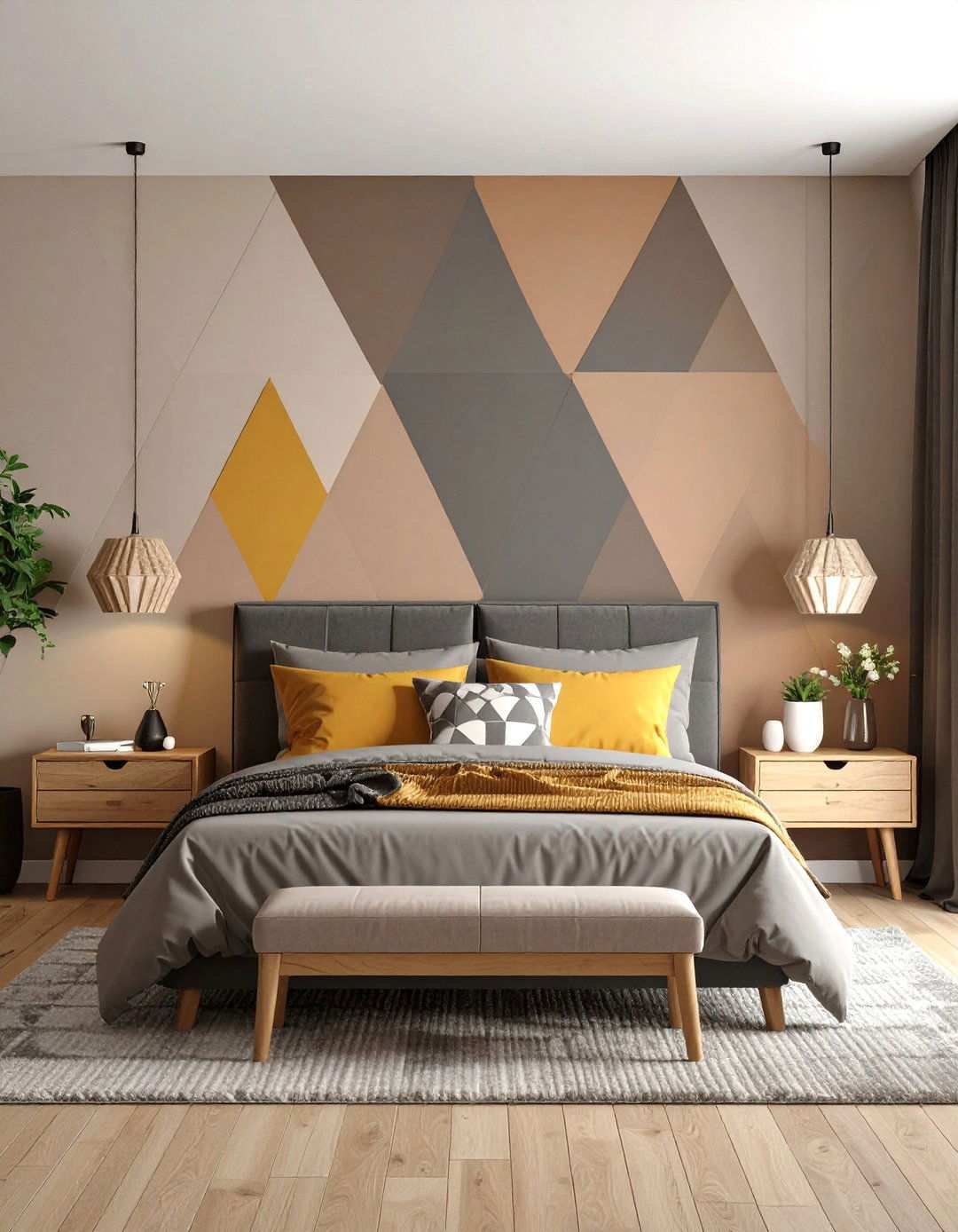 Geometric Pattern Bedroom Wall Painting - 20 Bedroom Wall Painting Ideas