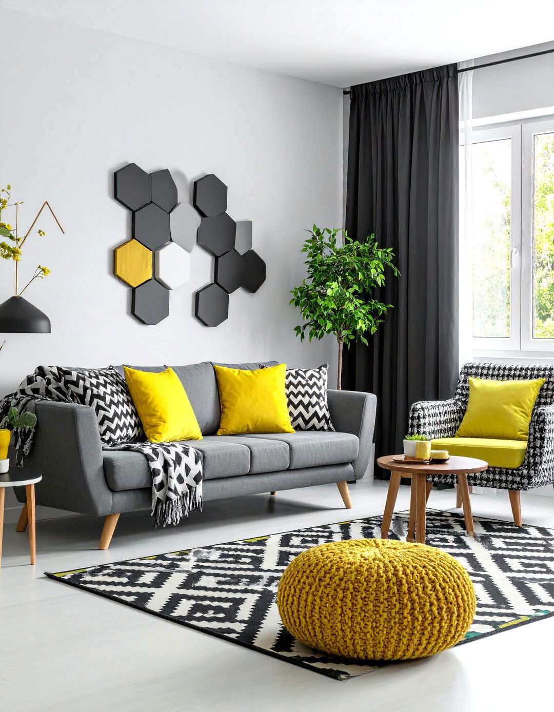 Geometric Patterns Energize the Living Room - 20 Black and White Living Room Ideas