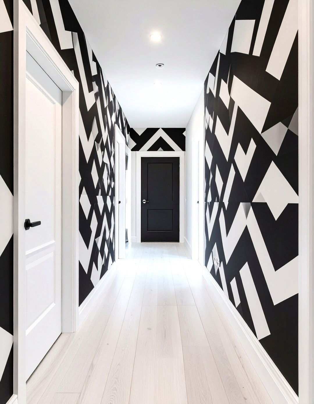Geometric Peel and Stick Wallpaper for Quick Impact - 20 Black and White Hallway Ideas