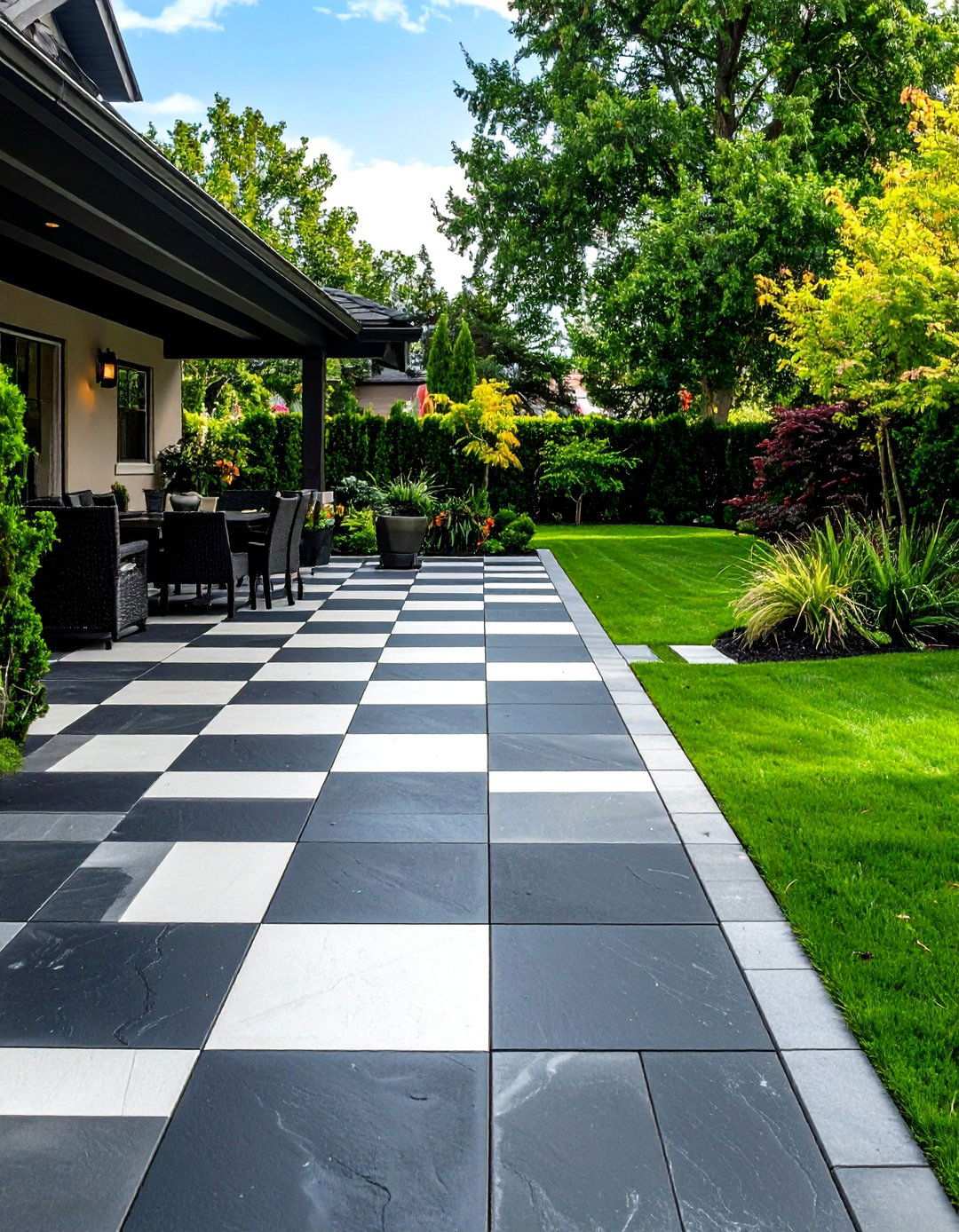 Geometric Turf Between Pavers Patio - 20 Backyard Turf Ideas