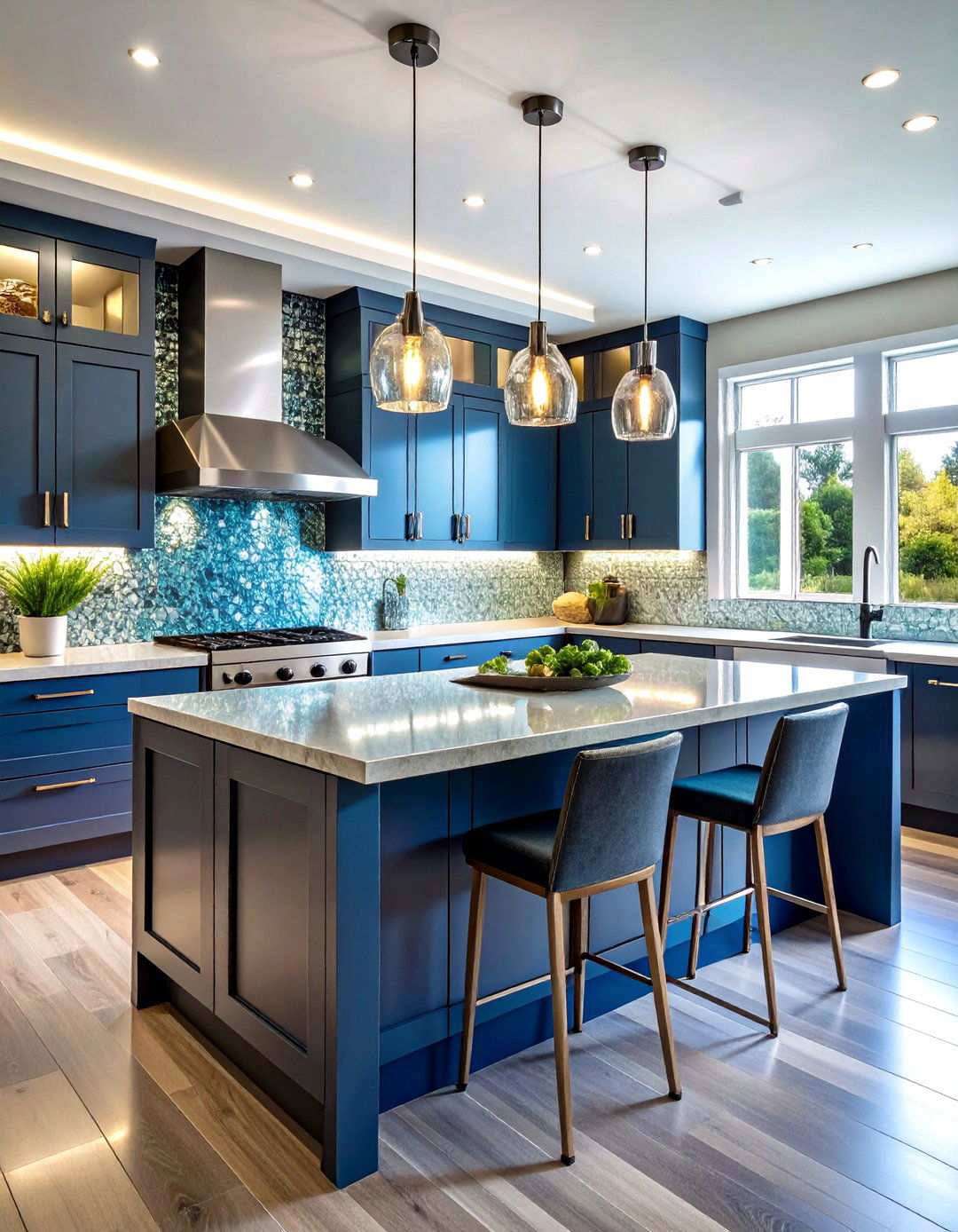 Glass Mosaic Tile Backsplash with Reflective Properties - 20 Backsplash Ideas for White Cabinets and Granite Countertops