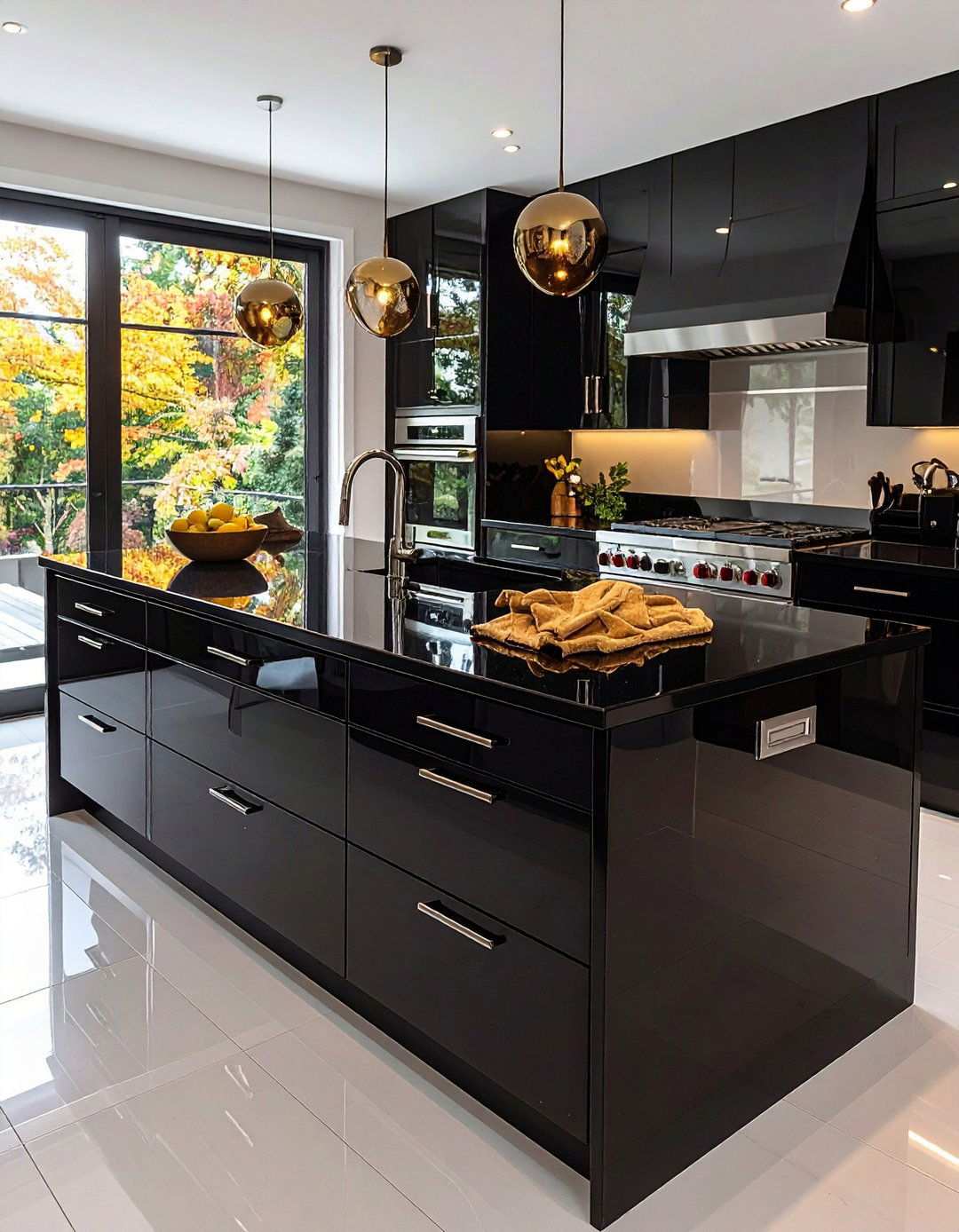 Glossy Black Island That Reflects Light and Luxury - 20 Black Kitchen Islands