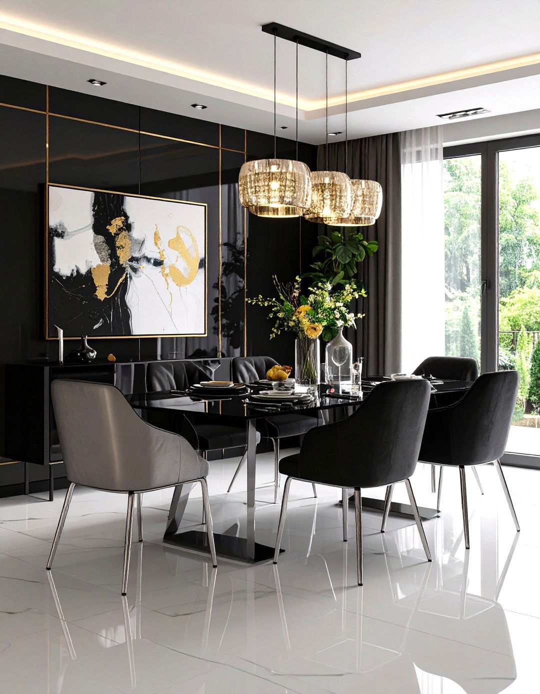 Glossy Black Paint Black Accent Wall Dining Room - 20 Black Accent Wall Dining Room Ideas