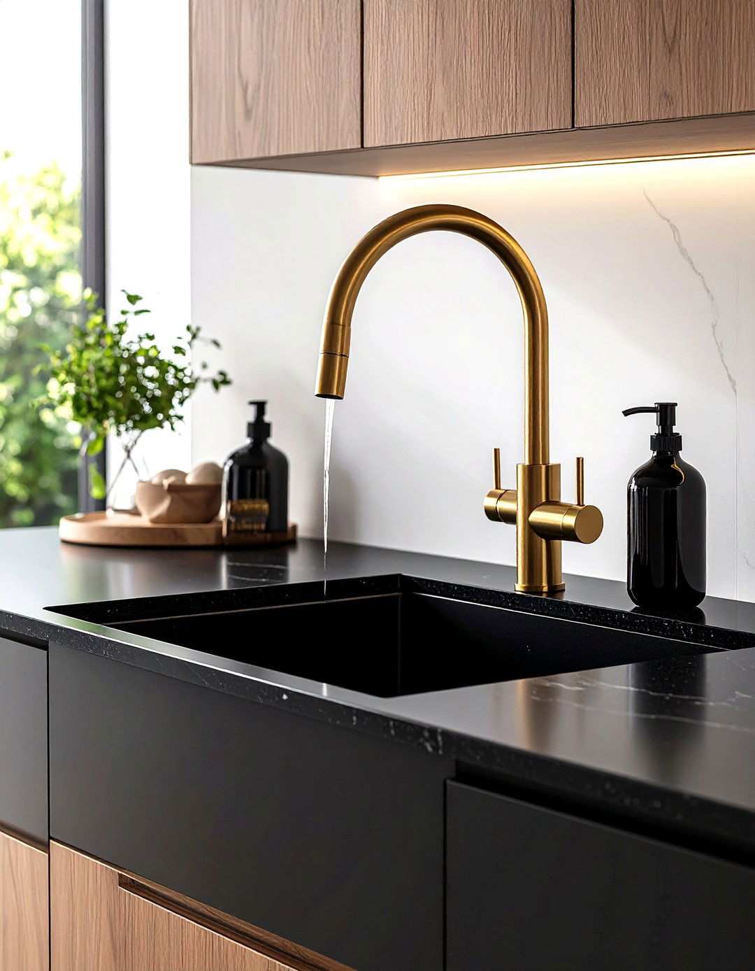Gold Fixtures and Tapware Center Stage - 20 Black and Gold Kitchen Ideas