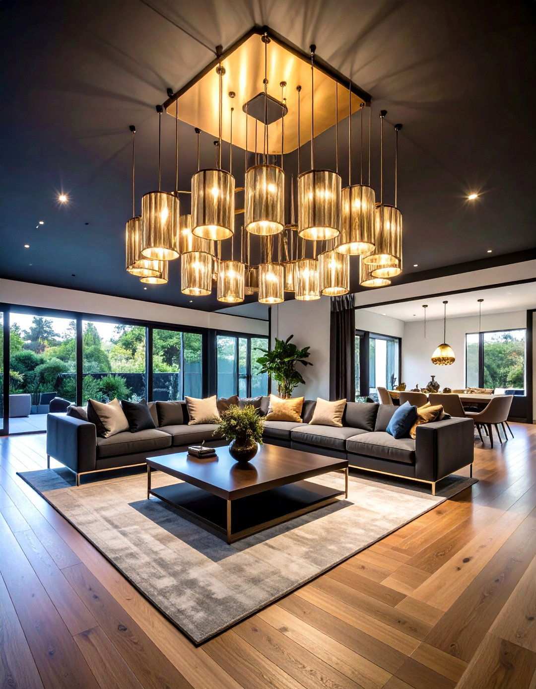 Gold Showpiece Lighting for Living Room Ceiling - 20 Black and Gold Living Room Ideas