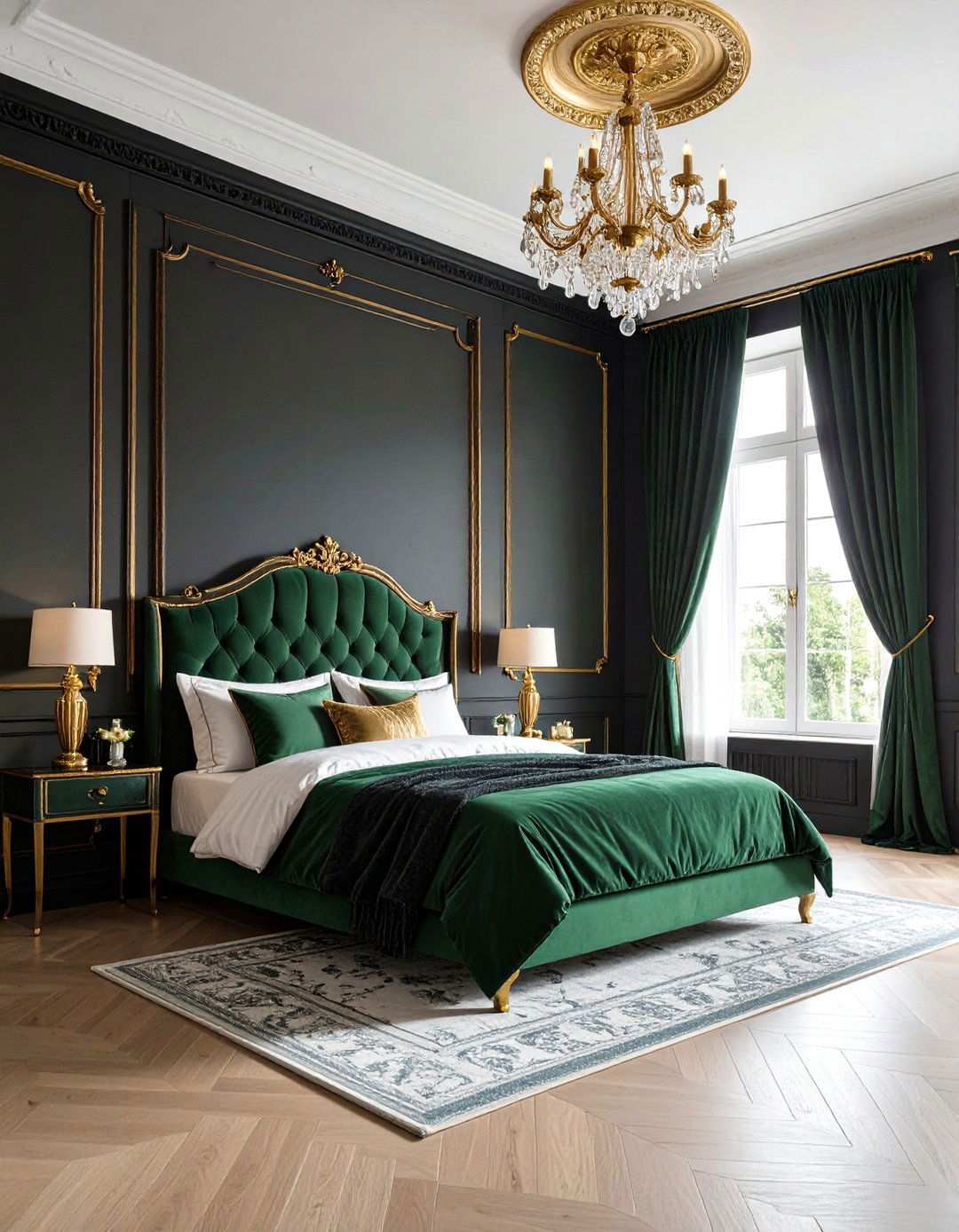 Gold Trim Contrast Lines - 20 Black and Green Bedroom Design Ideas