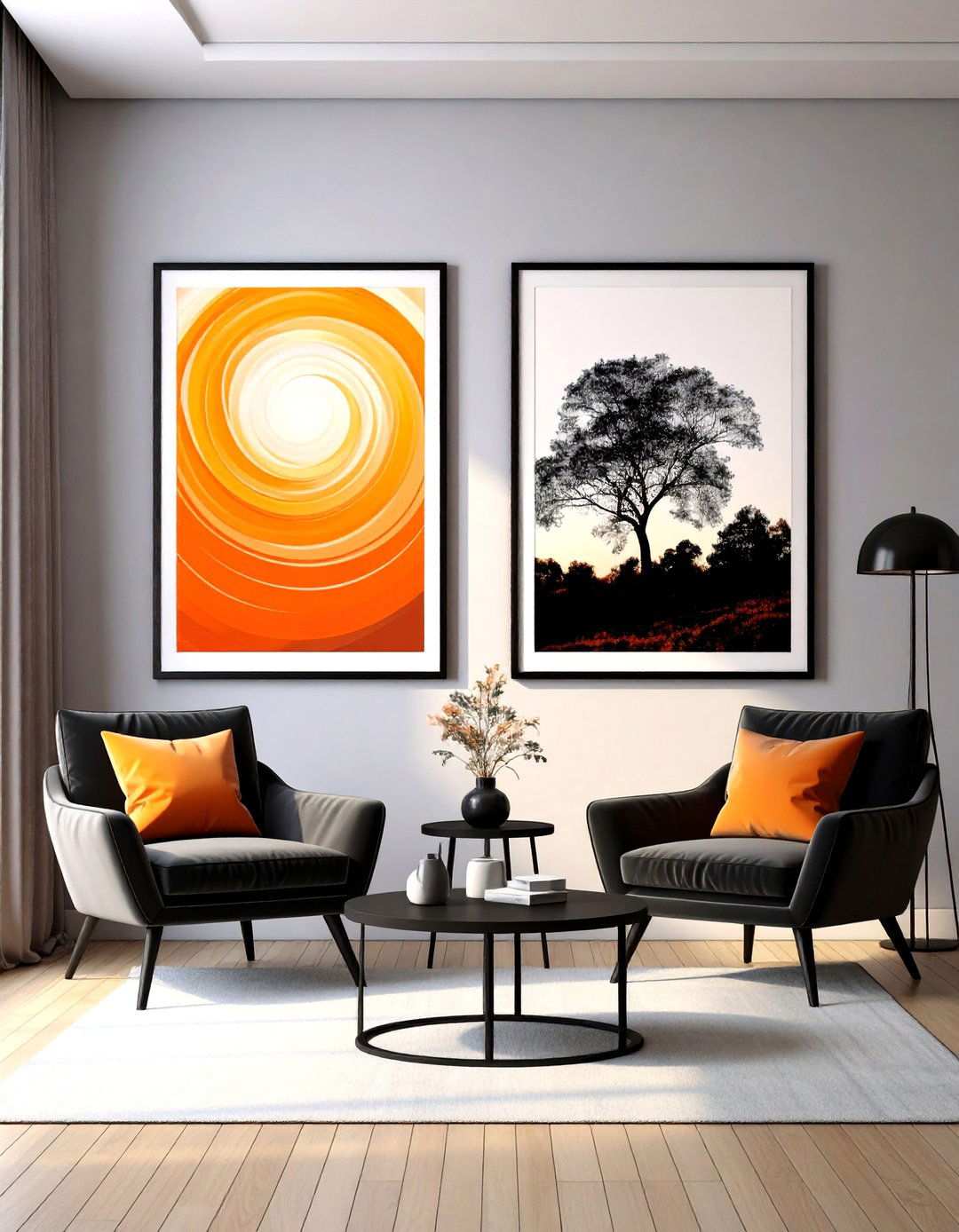 Graphic Artwork Duo - 20 Black and Orange Living Room Ideas