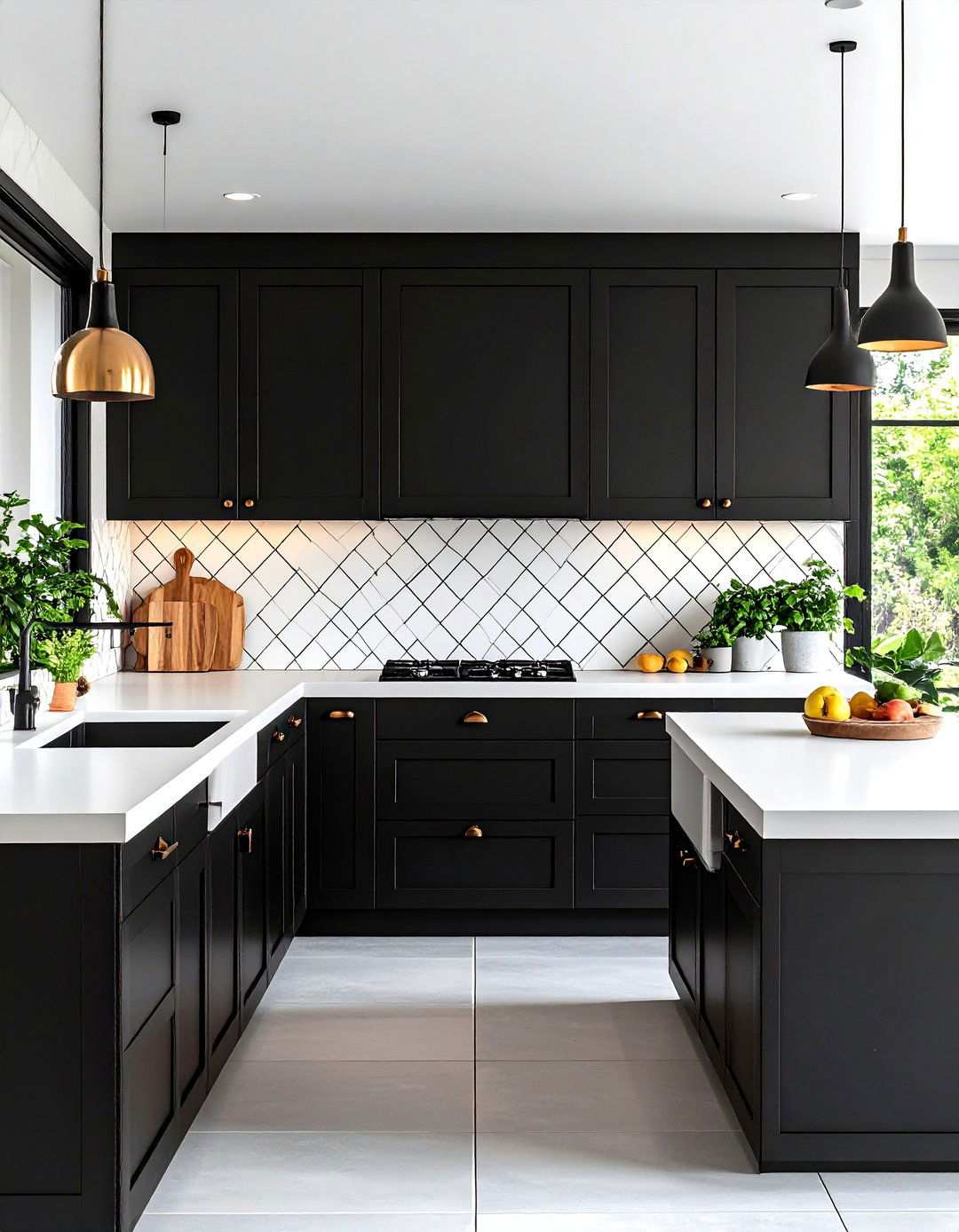 Graphic Cement Tiles as Art - 20 Black and White Kitchen Ideas