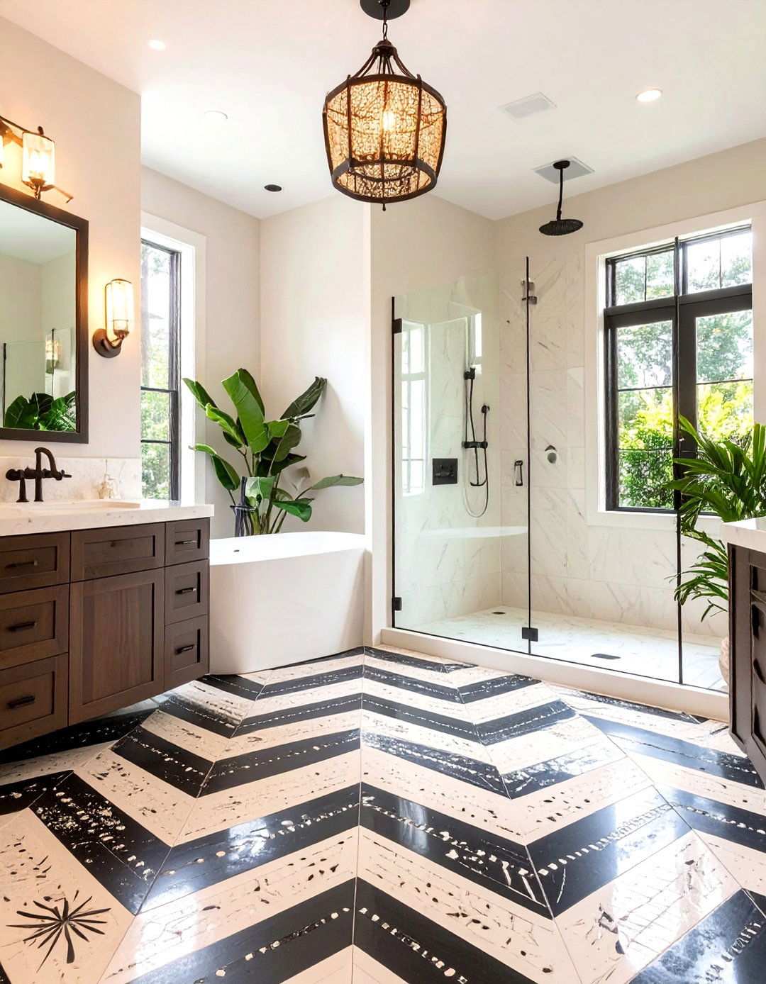 Graphic Encaustic Motifs for Artistic Impact - 20 Black Floor Bathroom Ideas