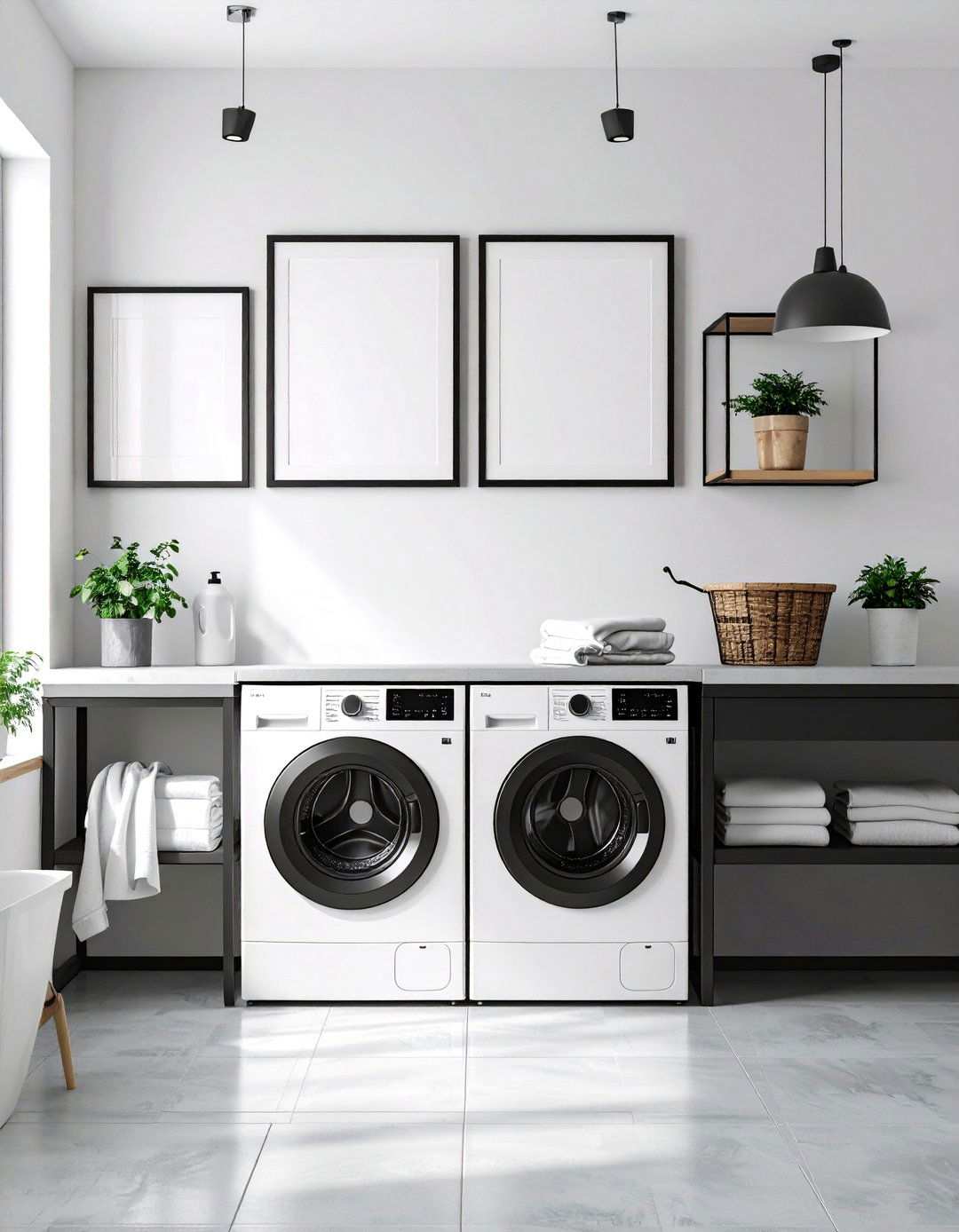 Graphic Laundry Symbols as Art - 20 Black and White Laundry Room Ideas