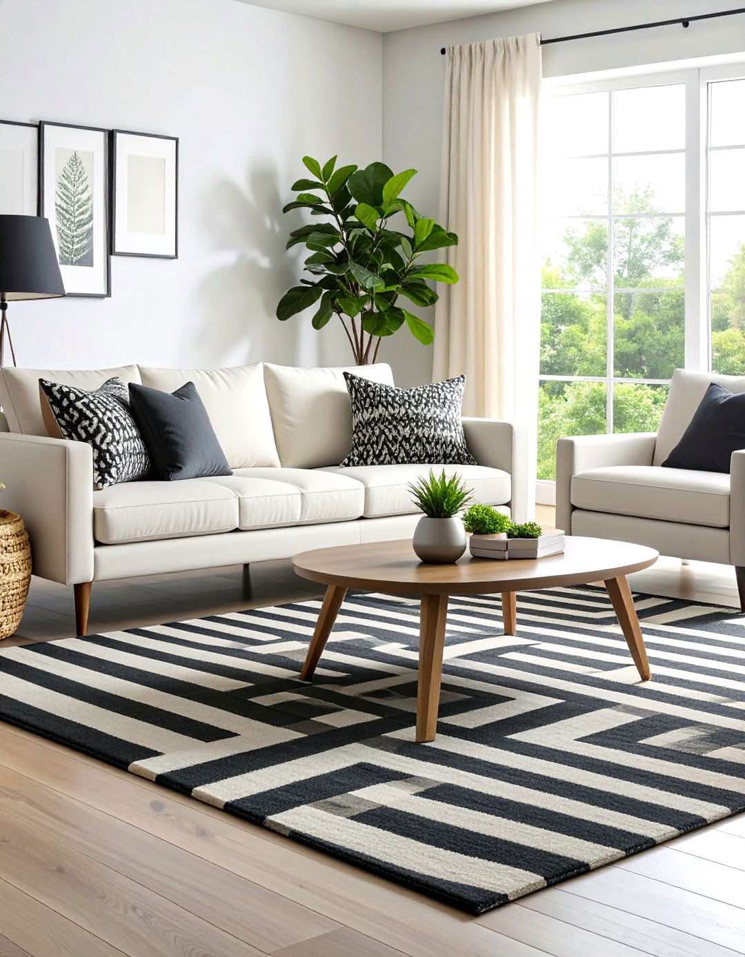 Graphic Rugs Anchor an Open Living Room - 20 Black and White Living Room Ideas