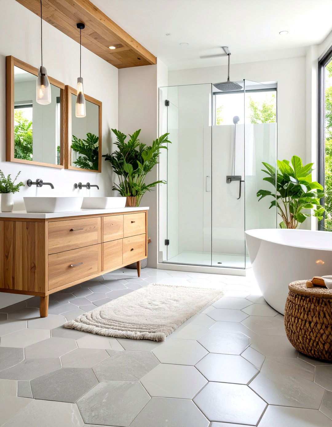 Gray Hexagon Mosaic Bathroom With Hexagon Tile Floor - 20 Bathrooms With Hexagon Tile Floors