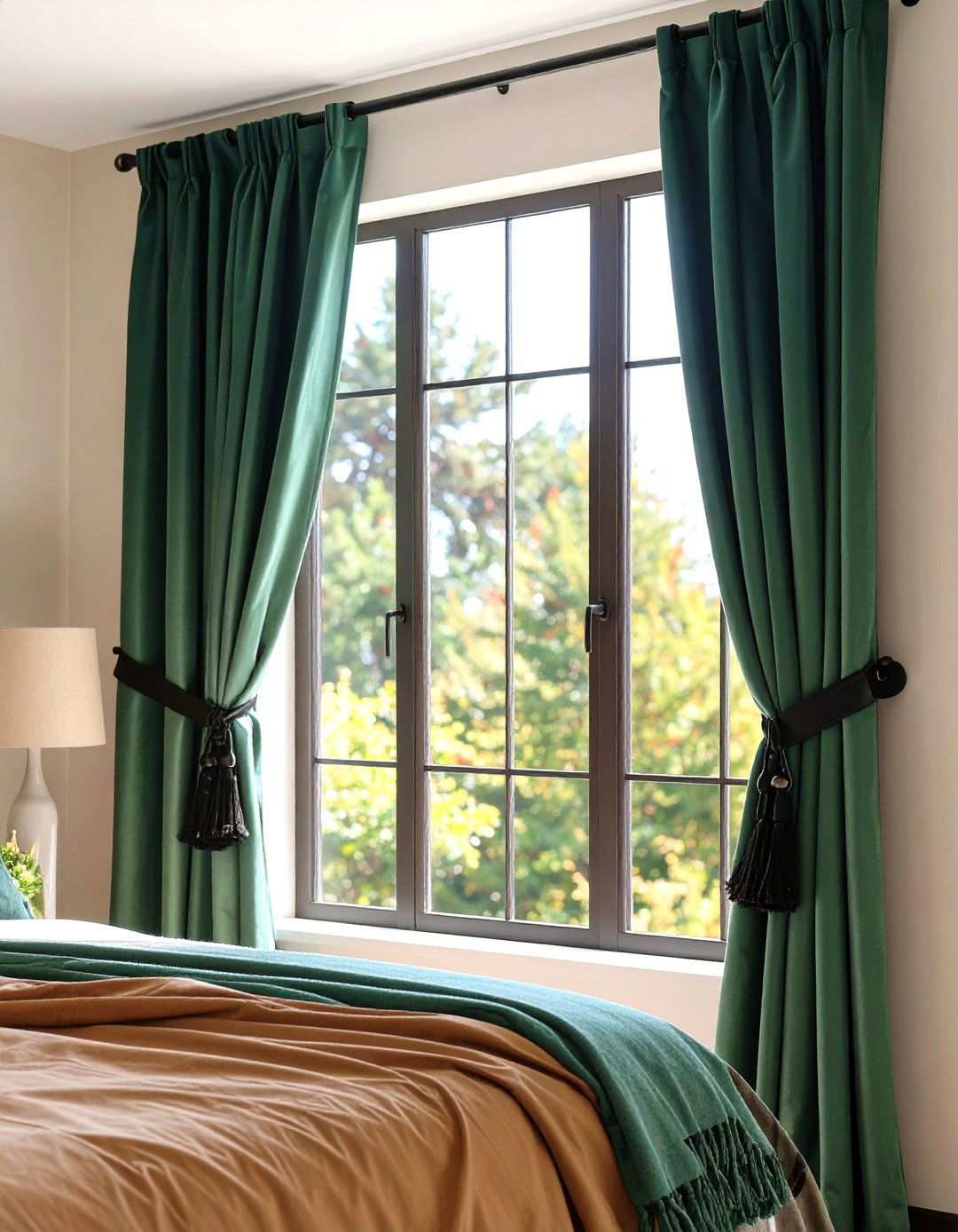 Green Ombre Drapery Drama - 20 Black and Green Bedroom Design Ideas