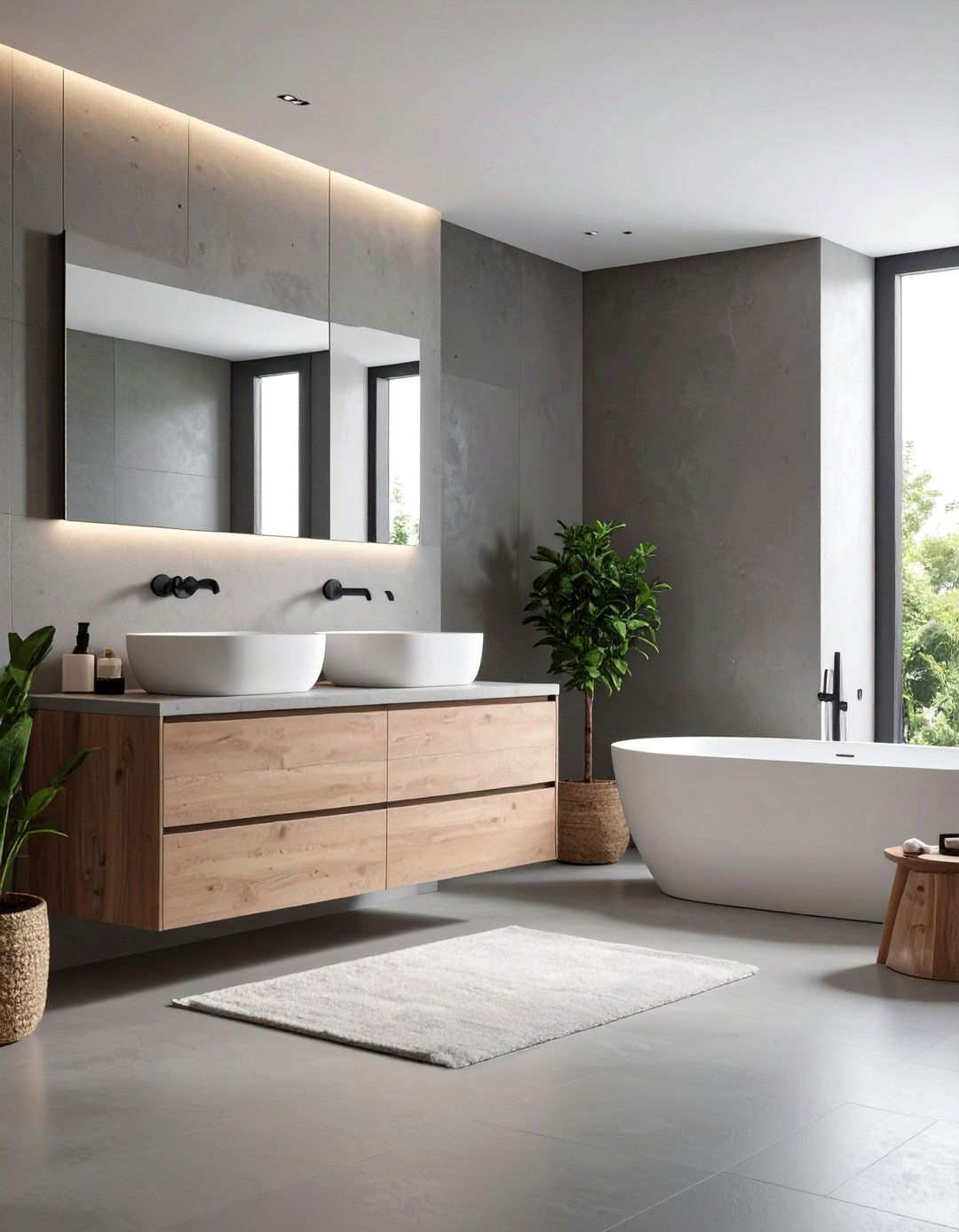 Greige Microcement Minimalist Bathroom - 20 Beige and White Bathroom Ideas