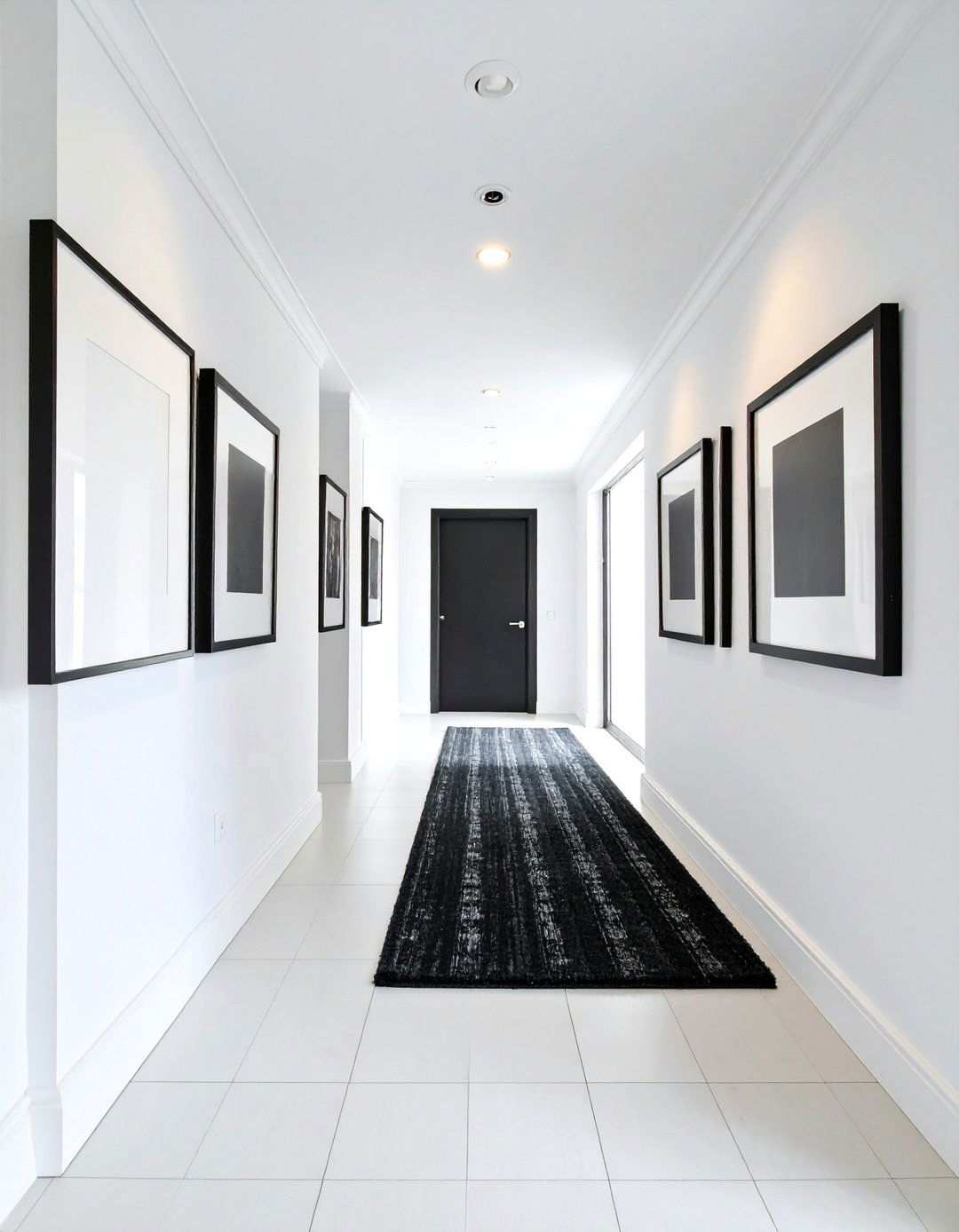 Grid Style Gallery Wall of Black Frames - 20 Black and White Hallway Ideas